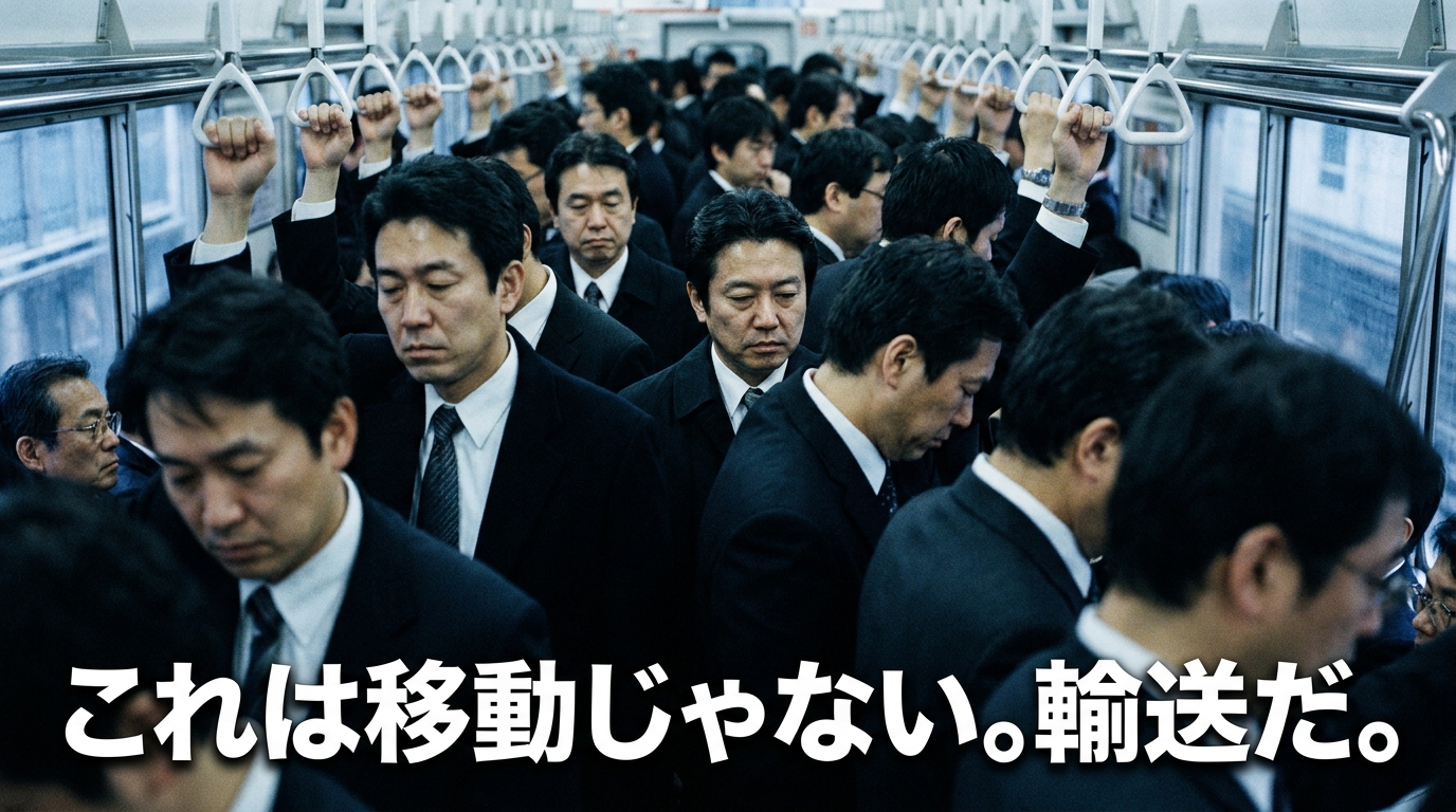 朝の満員電車に詰め込まれた乗客たち