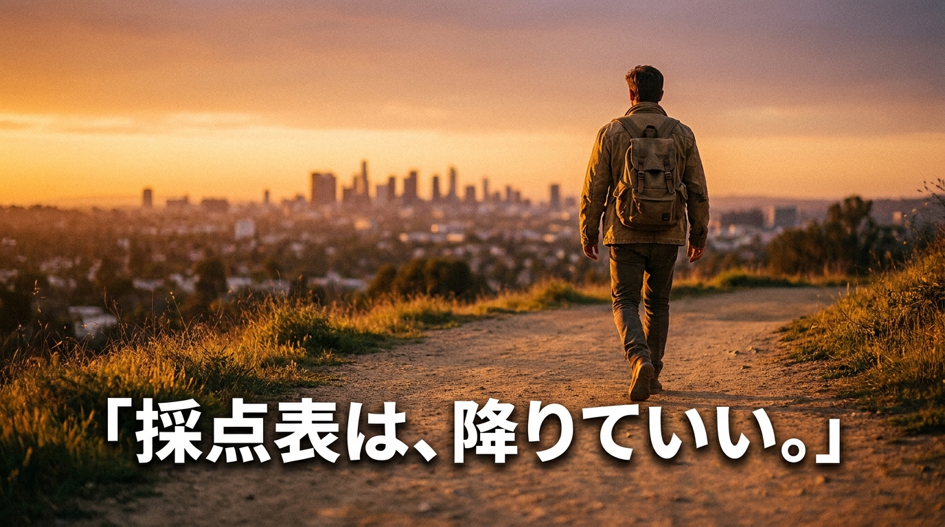 街を背に、一人で自分の道を歩く後ろ姿