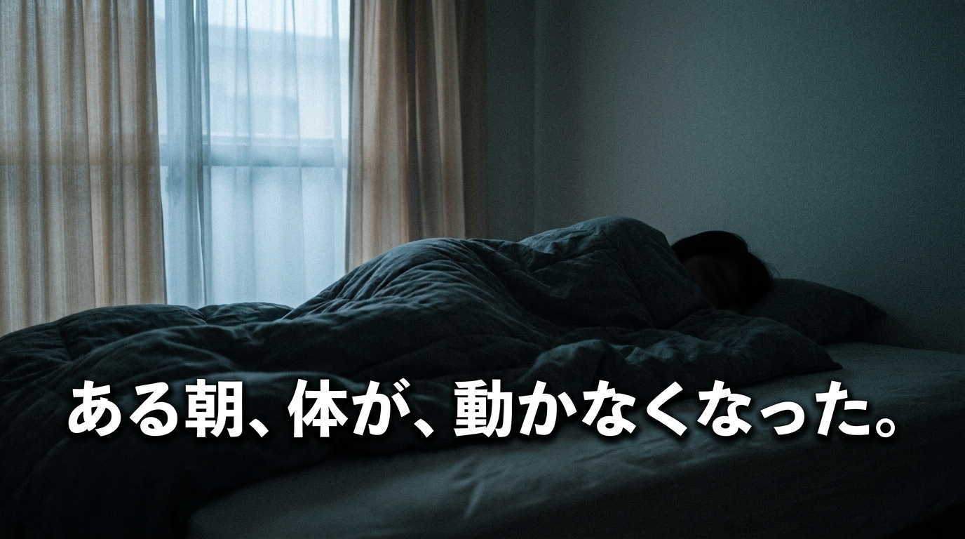 朝、布団から動けず白い天井を見つめる