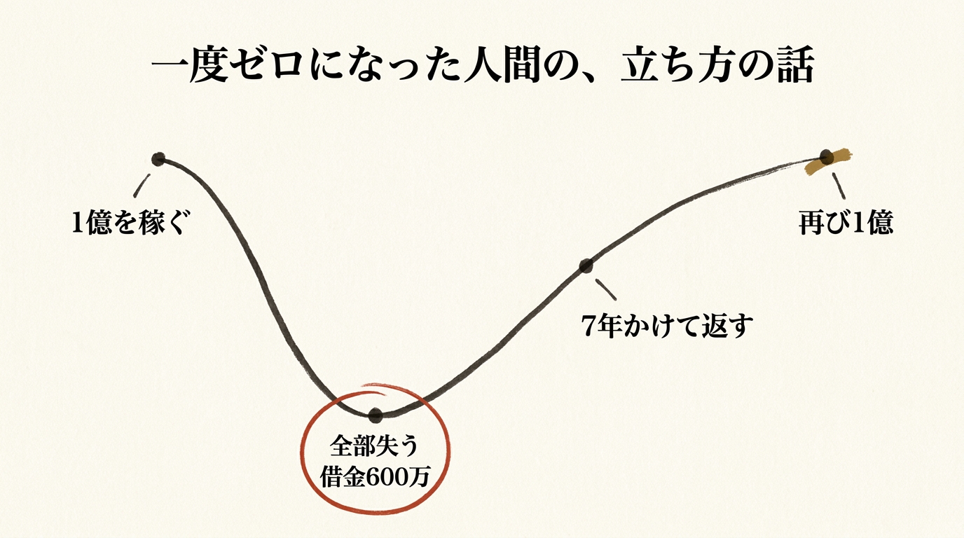 一度ゼロになった人間の、立ち方の話──1億を稼ぐ→全部失う・借金600万→7年かけて返す→再び1億のV字曲線